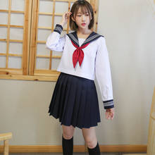 White Three Lines Japanese School Uniform College High School Girls Student Uniforms Sailor Suit White Tops Pleated Skirt 2024 - buy cheap