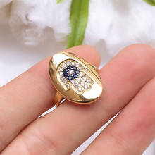 Baoyocn alta qualidade 925 prata esterlina cor do ouro amarelo sorte hamsa mão oval anel micro zircão cúbico feminino jóias de luxo 2024 - compre barato