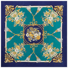 Lenço quadrado de seda com borla, lenço com estampa floral para mulheres, lenço de bandana, xale, de designer, tamanho grande 130*130 cm 2024 - compre barato
