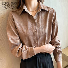 Blusa feminina solta com botões e pregas, camisa branca para mulheres, casual, estilo coreano, de escritório, 2021 2024 - compre barato