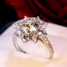 Anel de prata esterlina 925, joia de marca, flor, diamante, luxo, casamento, noivado, para mulheres, vintage, moderno 2024 - compre barato