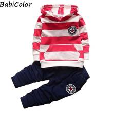 Babicolor conjunto de roupas para bebê menino primavera outono moda algodão listrado com capuz + calças 2 pçs crianças meninos agasalho de treino 2024 - compre barato
