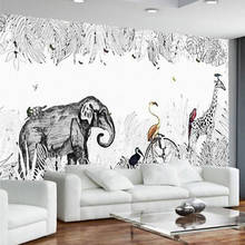 Пользовательские 3D фото обои простой ручная роспись слон жираф роспись детская комната спальня гостиная диван тв фоновая стена 2024 - купить недорого
