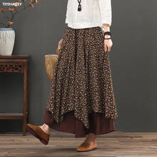 TIYIHAILEY Free Shipping 2021 Long Maxi A-line Skirt Women Elastic Waist Spring Summer Vintage Big Hem Skirt Print Black Brown 2024 - buy cheap