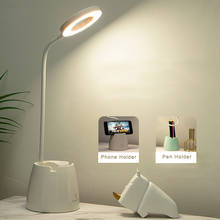 Luminária de mesa flexível com led e suporte para caneta, recarregável por usb, lâmpada de leitura regulável, proteção para os olhos, lâmpada de estudo 2024 - compre barato