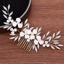 Crystal Leaf Hair Comb Hair Accessories Bride Tiara Handmade Pearl Flower Women Wedding Hair Comb Clip Bridal Hair Jewelry 2024 - buy cheap