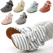Sapatos de bebê de algodão com sola macia, calçados de veludo com listras grossas e antiderrapantes para outono e inverno, para meninos e meninas 2024 - compre barato