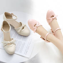 2020 Summer Ladies Pumps Chunky Heels Hollow Bow Knot Student Party Mary Jane Heel Shoes Pink White beige 2024 - buy cheap