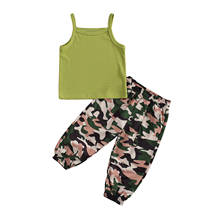 2021 Fashion Kid Girls Summer Clothes Sets 2pcs Solid Sleeveless Strap T Shirts Tops Camouflage Pants Outfit 2024 - buy cheap