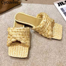 2021 Designer Braid Fold Women Slippers Square Toe Flip Flops Platform Summer Slides Runway Outwear Beach Causal Shoes Woman 2024 - buy cheap