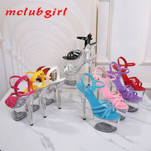 Mclubgirl sandálias de couro patenteado femininas, sapatos de salto alto sexy, à prova d'água plataforma de cristal para mulheres, modelo lfd 2024 - compre barato