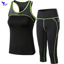 2020 Vest+Capri Tights 2 Pcs Yoga Set Women Fitness Gym Clothes Breathable Mesh Running Sport Suit High Waist Elastic Sportswear 2024 - buy cheap