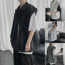 Camisa masculina de verão, gola japonesa, estilo coreano, camisa solta, harajuku, roupa externa para estudantes, moda urbana, imperdível 2024 - compre barato