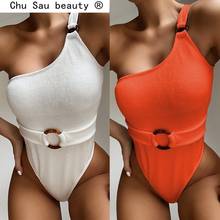 2020 new swimsuit bikini one-shoulder solid color knitted swimsuit women European and American bikini 2024 - buy cheap