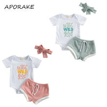 2021 0-18M Newborn Baby Girl Cute Clothing WILD GILR Letter Print Short Sleeve Romper +Knitted Solid Shorts Summer 3pcs 2024 - buy cheap