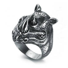 Vintage Men Silver colour Stainless Steel Ring Rhinoceros Ring Animal Titanium Steel Ring Hip Hop Punk Ring Jewelry Gift 2024 - buy cheap
