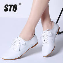 STQ-zapatos planos de bailarina para mujer, mocasines de piel auténtica con cordones, color blanco, para Primavera, 2020 2024 - compra barato