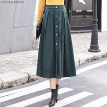 Vintage Single-breasted Long Skirt Women Modis 2019 Autumn Winter Saias Elastic High Waist Maxi Skirts Black Green Pink Faldas 2024 - buy cheap