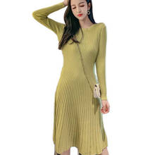 Spring Autumn O-Neck Women Knitted Dress Elegant Full Sleeve Female Thicken Long Sweater Dress Pp548 2024 - buy cheap