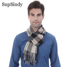 SupSindy-bufanda de diseño de lujo para hombre, bufandas suaves cálidas a rayas a cuadros, chal informal de punto acrílico de Cachemira con borla, Invierno 2024 - compra barato