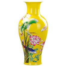 Нежный Китайский Цзиндэчжэнь Желтый Фарфор роспись ваза с лотосом домашний декор 2024 - купить недорого
