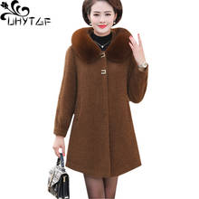 Uhytgf casaco feminino de pelo de marta, jaqueta de qualidade com gola de pele com capuz elegante para outono e inverno 660 2024 - compre barato