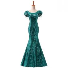 Robe De Soiree Mermaid Evening Dress 2020 Green Sequined Crystal Scoop Floor-length Dinner Gowns Prom Dresses 2024 - buy cheap