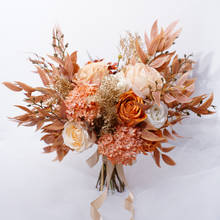 Contorno de flores artificiais rosa, buquê de noiva laranja clara para casamento, buquê de hortências, charmoso de noiva 2021 2024 - compre barato