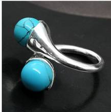cute lady's Women's Blue Natural Turquoise BEAD GEMS 925 STERLING SILVER RING (#6 7 8 9) Genuine Handmade word 925 silver 2024 - buy cheap