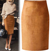 Sexy Multi Color Suede Midi Pencil Skirt Women 2018 Fashion Elastic High Waist Office Lady Bodycon Skirts Saias 2024 - buy cheap