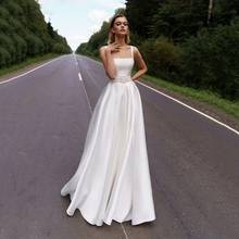 LUXIYIAO Wedding Dress A-Line 2022 Sleeveless Straps Square Neck Satin Bridal Gown Custom Made Bohemian Wedding Gowns Brides 2024 - buy cheap