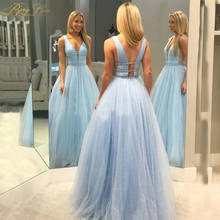 Light Blue Fairy Girl Cinderella Prom Dress Sexy V neck Long Party Dress Glitter Tulle Girl Formal Dress Gowns Vestido Plus Size 2024 - buy cheap