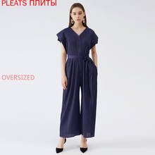 Miyake Summer 2022 New V-neck Jumpsuit High Waist Wide Leg Loose Show Thin Casual Ombinaison Femme Monos Mujer Women 2024 - buy cheap