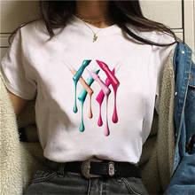 Camiseta com estampa gráfica para mulheres, camiseta engraçada com estampa de esmalte de unha colorida, camiseta casual curta _ t 2024 - compre barato