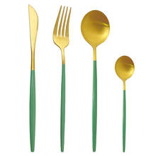Matte 40Pcs/Set Stainless Steel Dinnerware Cutlery Set Kitchen Silverware Fork Knife Spoon Green Gold Tableware Flatware Set 2024 - buy cheap