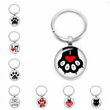 2019 New Cartoon Love Cat Key Ring Cute Cat Claw Key Ring 25mm Glass Convex Round Key Ring Children Gift Jewelry 2024 - buy cheap