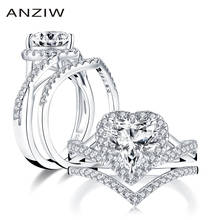 ANZIW Fashion 925 Sterling Silver 8x8mm Heart Cut Halo Engagement Ring Sets Simulated Diamond Wedding Bridal Ring Set Jewelry 2024 - buy cheap