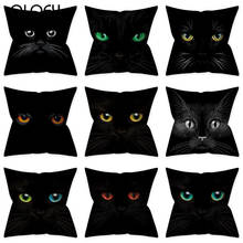 Capa de almofadas decorativa de poliéster, olho de gato preto, capa de sofá, estampa animal, almofadas, decoração de casa 45x45cm 2024 - compre barato