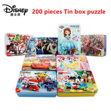 Disney 200 Pieces Iron Box Wooden Jigsaw Puzzle Mickey Racing Princess Frozen Kids Educational Toys for Children Gift 2024 - купить недорого