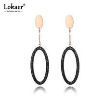 Lokaer-pendientes de acero inoxidable de Color oro rosa para mujer, joyería de moda, aretes colgantes de arcilla blanca/negra, cristales, E18458 2024 - compra barato