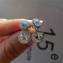 Роскошные женские круглые серьги-гвоздики с кристаллами из циркония, свадебные серьги в стиле бохо серебряного цвета для женщин, винтажные Двойные серьги, ювелирные изделия 2024 - купить недорого