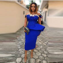 Azul real chá comprimento vestidos de baile fora do ombro apliques flores africano feminino vestido de festa formal vestidos expostos desossa 2024 - compre barato