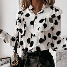 Casual Leopard Dot Print Ruffle Blouse Shirt Autumn Winter Long Sleeve Women Shirts Elegant Office Lady V-Neck Button Tops Blusa 2024 - buy cheap
