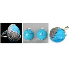 Free Shipping  Vintage Blue jade 925 Sterling Silver Marcasite Ring (#7-10) pendant and earrings sets 2024 - buy cheap