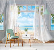 Xuesu Modern fashion 3D curtain sea view TV background wall custom wallpaper mural 8D waterproof wall cloth 2024 - buy cheap