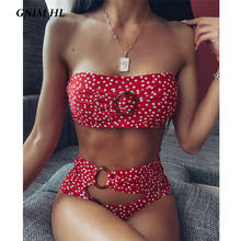 Gnim dot banho feminino duas peças de cintura alta biquíni mujer 2020 verão sexy oco para fora maiô feminino duas peças beach wear novo 2024 - compre barato