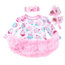 Conjunto de roupas para o primeiro aniversário de menina, 3 peças, vestido de renda, sorvete, tutu + tiara + sapatos para crianças pequenas, rosa, 9m 2024 - compre barato