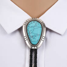 Western cowboy bolo tie drop natural turquoise leather collar rope unisex casual clothing accessories 2024 - buy cheap