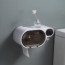 Dispensador de papel en rollo sin perforaciones, soporte de papel higiénico multifunción con ganchos, caja de pañuelos impermeable, accesorios de baño 2024 - compra barato