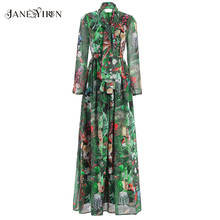 Jianyiren-vestido designer da moda, primavera, outono, feminino, manga longa, estampa floral, maxi dress 2024 - compre barato